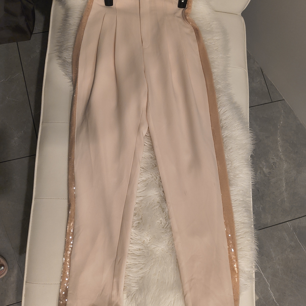 Elegant Cream Women's Pants with Sequin Detail